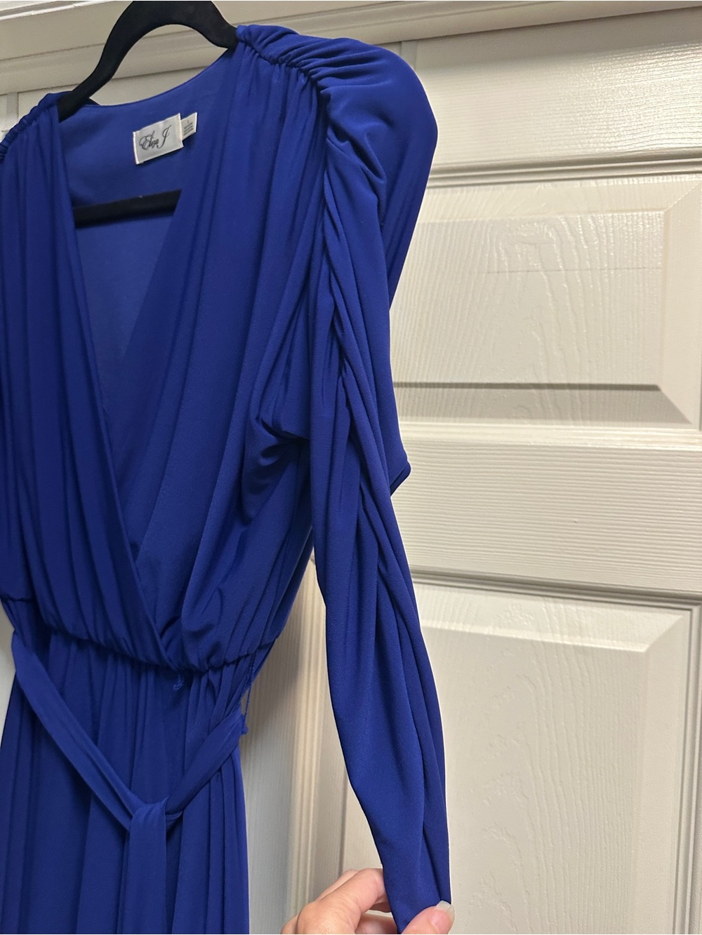 Eliza J Ruched Sleeves Royal Blue Faux Wrap Midi Dress size 8